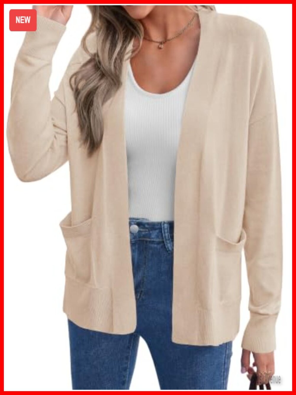 Open Front Long Cardigan Sweater with Pockets Lightweight Knit Loose Fit